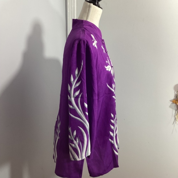 BOB MACKIE WEARABLE ART SIZE L 100% SILK PURPLE BLOUSE BUTTERFLY - Picture 5 of 11